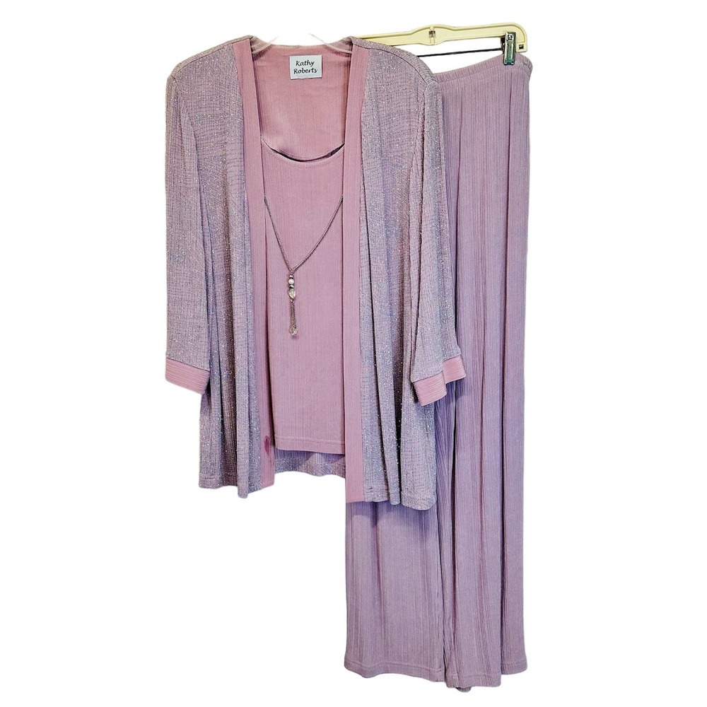 Kathy Roberts Sparkly Formal Wear Office Top Pants Women’s 14 Mauve Pink Vintage
